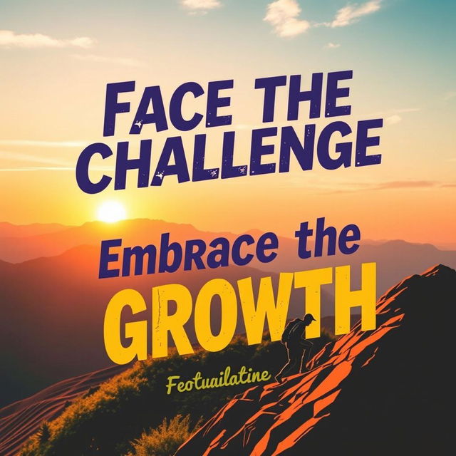 A vibrant and motivational poster featuring the slogan 'Face the Challenge Embrace the Growth' in bold, dynamic typography