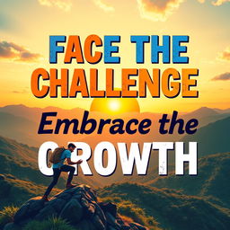 A vibrant and motivational poster featuring the slogan 'Face the Challenge Embrace the Growth' in bold, dynamic typography