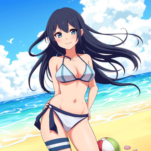 Hinata Hyuga from Naruto wearing a stylish bikini on a sunny beach
