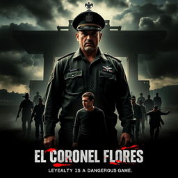 A dramatic movie poster for an action-thriller titled 'El Coronel Flores'