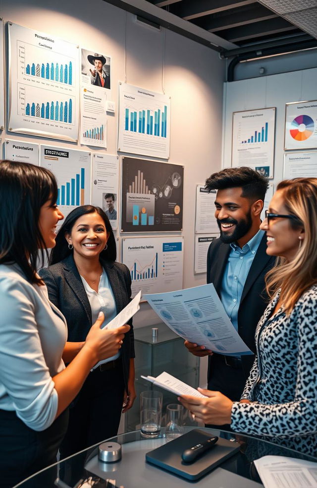 A visually engaging representation of sales psychology, showcasing a diverse group of professionals in a modern office setting