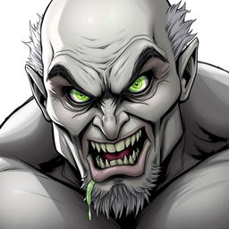 A massive, ghoul-like figure, bald with light gray hair on the sides of his head