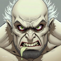 A massive, ghoul-like figure, bald with light gray hair on the sides of his head