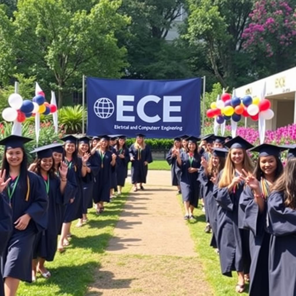 An outdoor graduation party for an Electrical and Computer Engineering (ECE) department