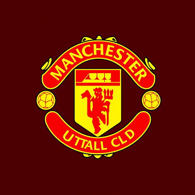 A detailed and vibrant illustration of the Manchester United club logo, showcasing the iconic red devil at the center, surrounded by a circular shield with the words 'Manchester United' at the top and 'Football Club' at the bottom