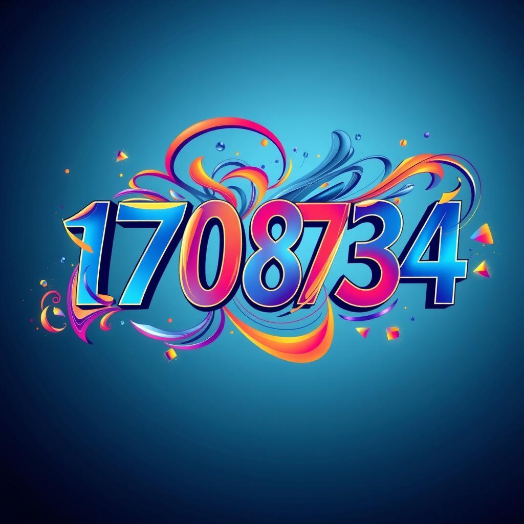 An abstract representation of the number '1708734', creatively illustrated as a dynamic digital art piece