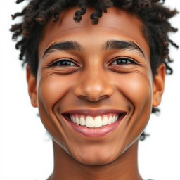 A close-up portrait of a smiling person, radiating positivity and warmth