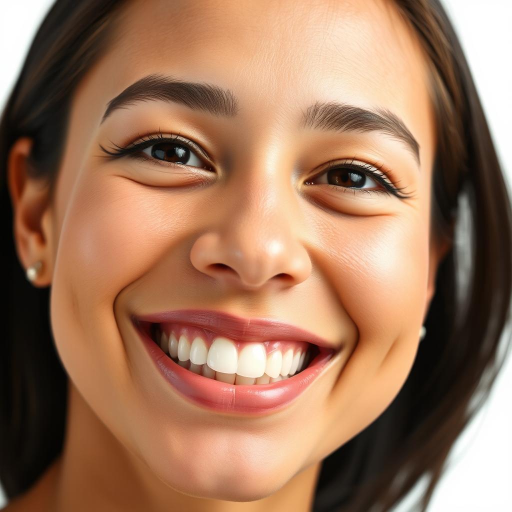 A close-up portrait of a smiling person, radiating positivity and warmth