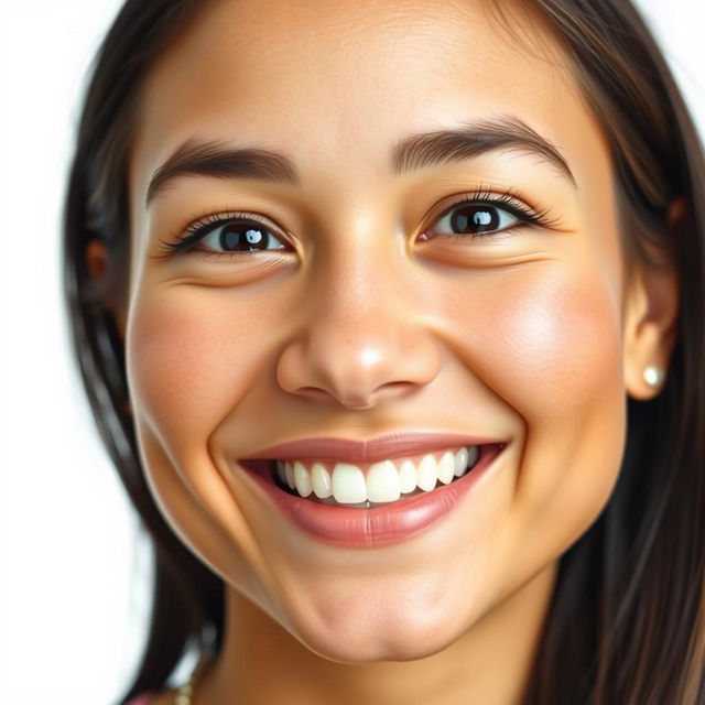 A close-up portrait of a smiling person, radiating positivity and warmth