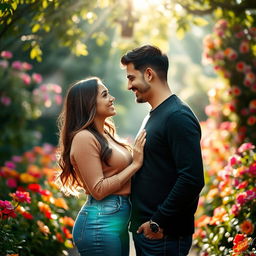 A beautiful couple standing closely together, seamlessly merged as if the middle person was never there