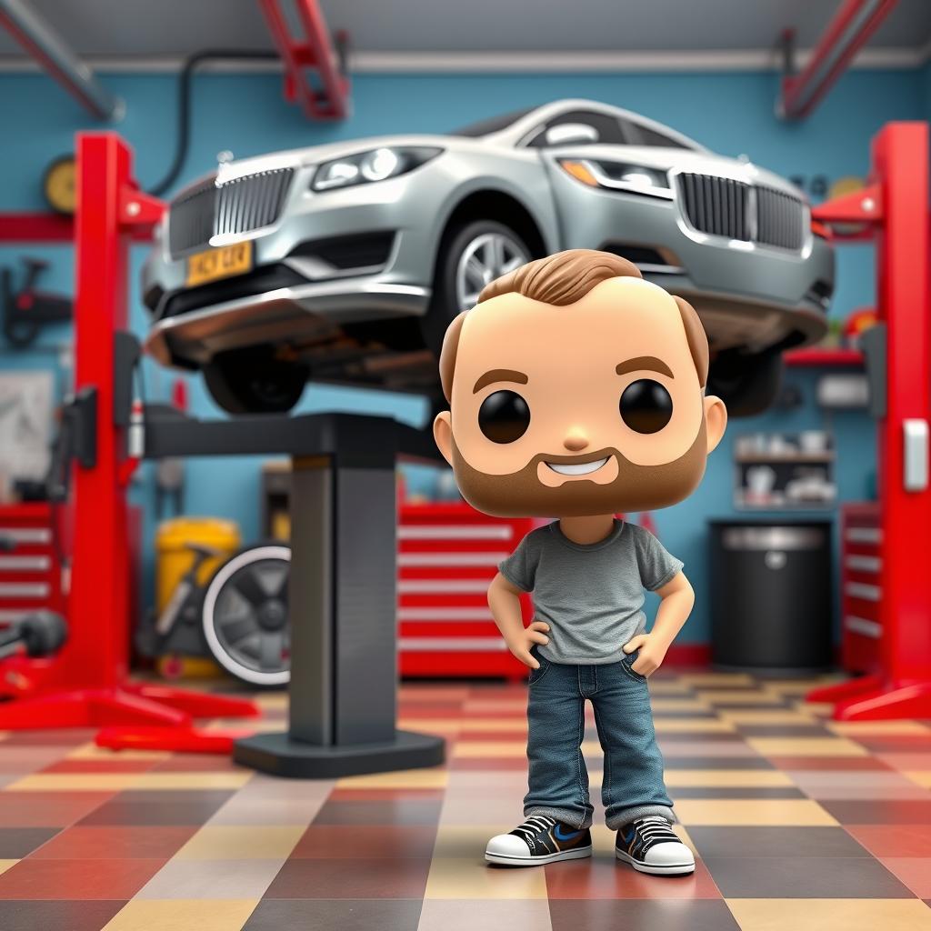 A Funko Pop figure representing a 40-year-old man, designed in a playful and exaggerated cartoon style