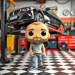 A Funko Pop figure representing a 40-year-old man, designed in a playful and exaggerated cartoon style