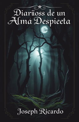 Book cover for 'Diarios de un Alma Despierta' by Joseph Ricardo, featuring a dark, mysterious forest