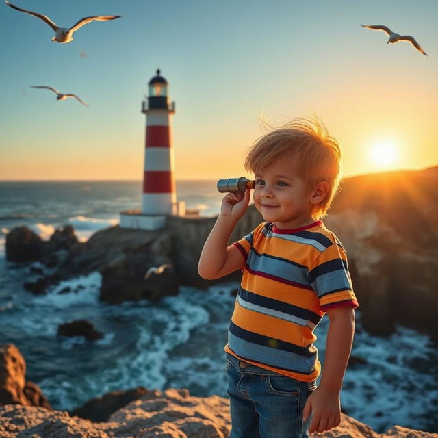 A serene documentary scene depicting a majestic lighthouse standing tall on a rugged coastline