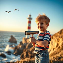 A serene documentary scene depicting a majestic lighthouse standing tall on a rugged coastline