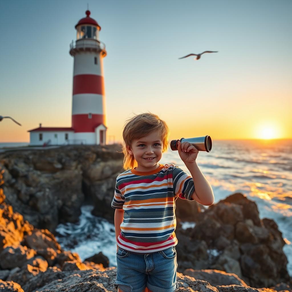 A serene documentary scene depicting a majestic lighthouse standing tall on a rugged coastline