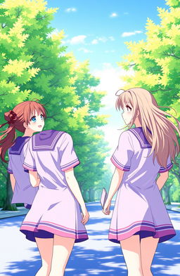 Two teams of girls, each dressed in vibrant team uniforms, looking back at one another while passing in opposite directions on a sunlit street