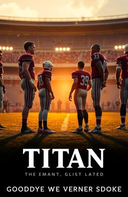 A dramatic sports scene illustrating two rival teams standing apart on a field after a game, their body language expressing tension and silence