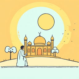 السلام عليكم! صورة ساحرة تظهر مشهد طبيعي جميل في أجواء هادئة، تتضمن خلايا نحل منتشرة في الحقول المزهرة بألوان زاهية مثل البنفسجي والأصفر، مع سماء زرقاء صافية ومجموعة من السحب البيضاء الرقيقة تتطاير