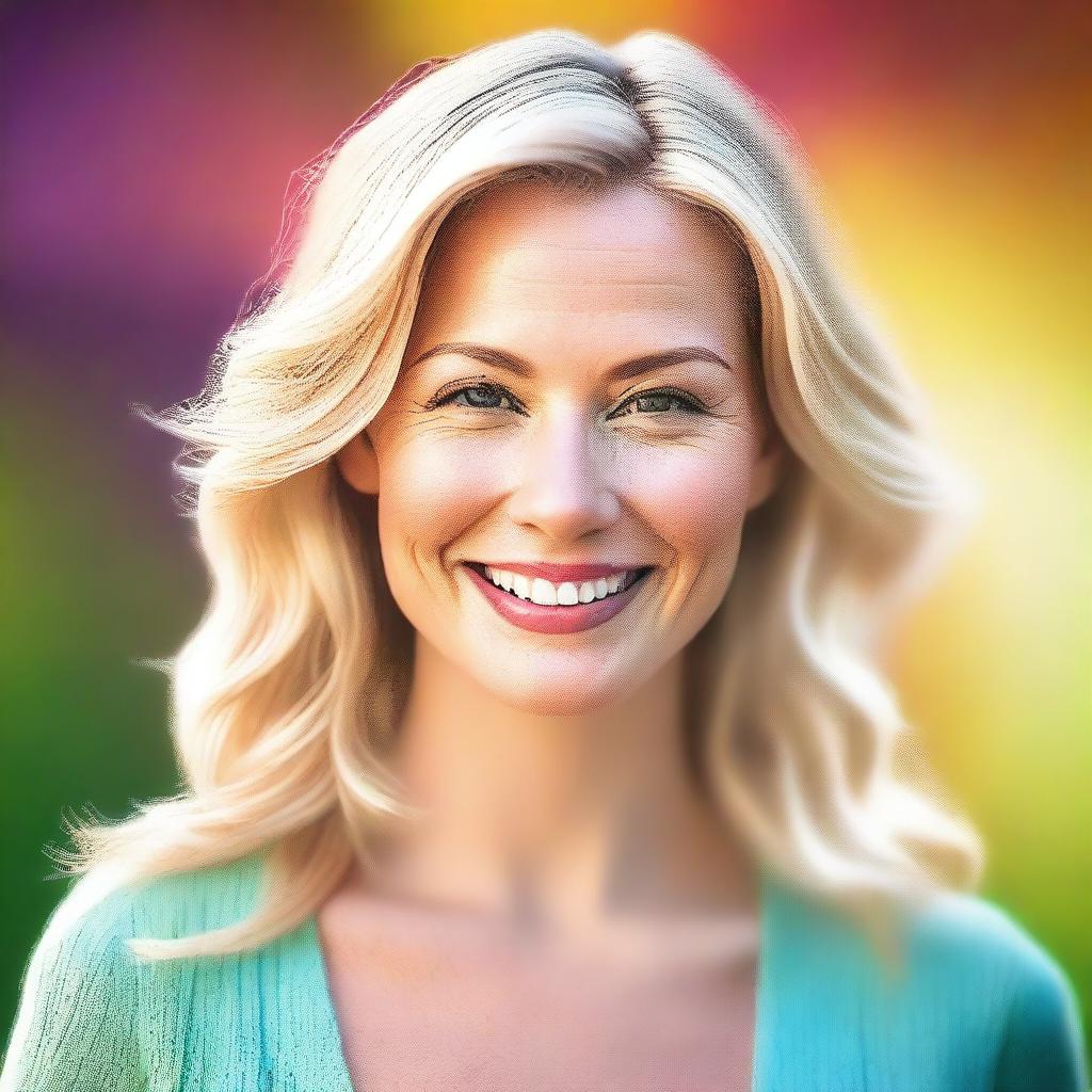 This is a high-quality digital art image of a blonde woman in her mid-30s