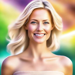 This is a high-quality digital art image of a blonde woman in her mid-30s