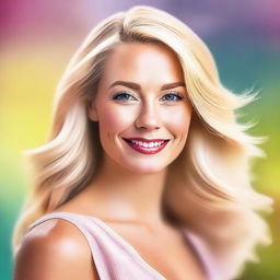 This is a high-quality digital art image of a blonde woman in her mid-30s