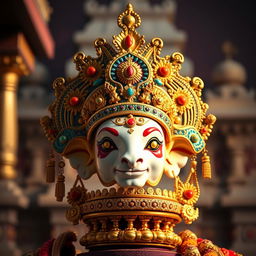 A beautifully intricate Ram Mukut, decorated with ornate designs and vivid colors