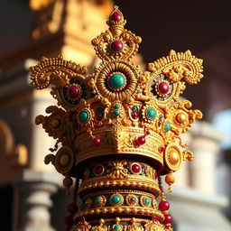 A beautifully intricate Ram Mukut, decorated with ornate designs and vivid colors
