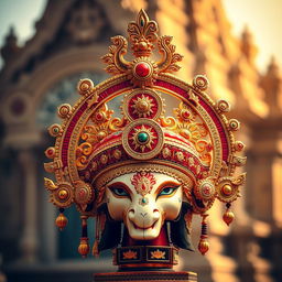 A beautifully intricate Ram Mukut, decorated with ornate designs and vivid colors