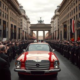 A grand and imposing scene set in Berlin in 1978, portraying an alternate history where Germany emerged victorious in World War II