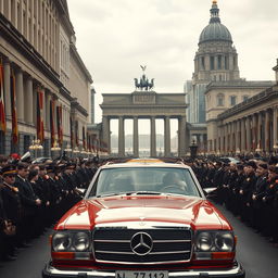 A grand and imposing scene set in Berlin in 1978, portraying an alternate history where Germany emerged victorious in World War II