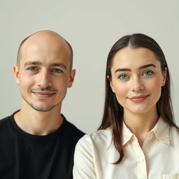 An edited image featuring two individuals, one wearing a black shirt and the other wearing a cream shirt