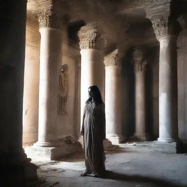 In the eerie abandoned temple, Sarah felt a chilling presence, as if the spirits of the Greco-Roman gods were watching her every move.