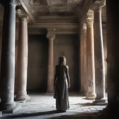 In the eerie abandoned temple, Sarah felt a chilling presence, as if the spirits of the Greco-Roman gods were watching her every move.