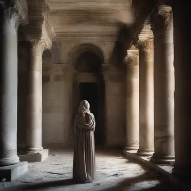 In the eerie abandoned temple, Sarah felt a chilling presence, as if the spirits of the Greco-Roman gods were watching her every move.