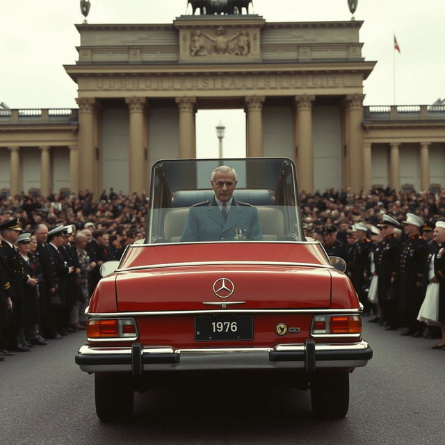 A grand and solemn scene set in Berlin in 1978, depicting an alternate history where Germany has won World War II