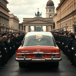 A grand and solemn scene set in Berlin in 1978, depicting an alternate history where Germany has won World War II