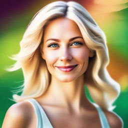 A high-quality digital art image of a blonde woman in her mid-30s