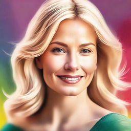 A high-quality digital art image of a blonde woman in her mid-30s