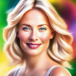 A high-quality digital art image of a blonde woman in her mid-30s