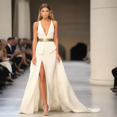 She wore a stunning Greek-style gown to the fashion show.
