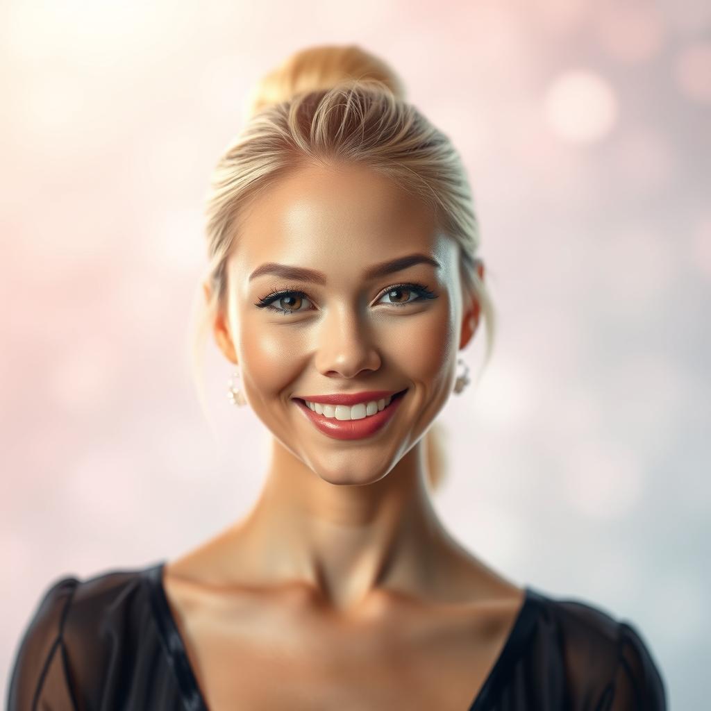 A stunning portrait showcasing the subject with radiant skin, sparkling eyes, and a warm smile