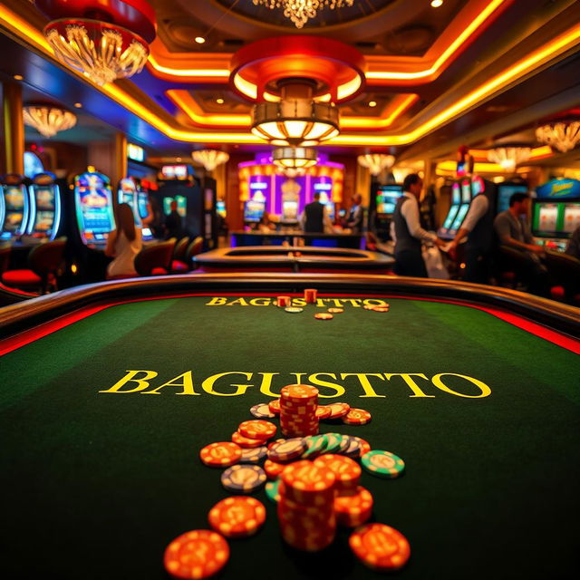 A beautifully detailed casino table featuring the name 'BAGUSTOTO' elegantly written across the surface