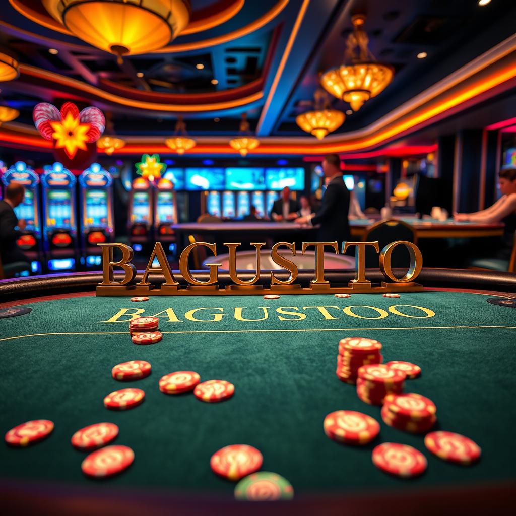 A beautifully detailed casino table featuring the name 'BAGUSTOTO' elegantly written across the surface