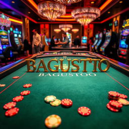 A beautifully detailed casino table featuring the name 'BAGUSTOTO' elegantly written across the surface