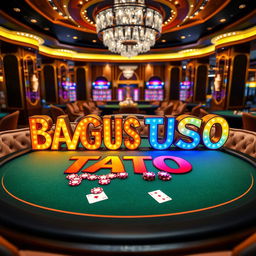 A beautifully designed casino table featuring the text 'BAGUS TOTO' in vibrant and eye-catching colors