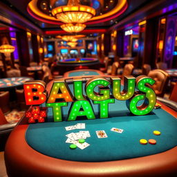 A beautifully designed casino table featuring the text 'BAGUS TOTO' in vibrant and eye-catching colors