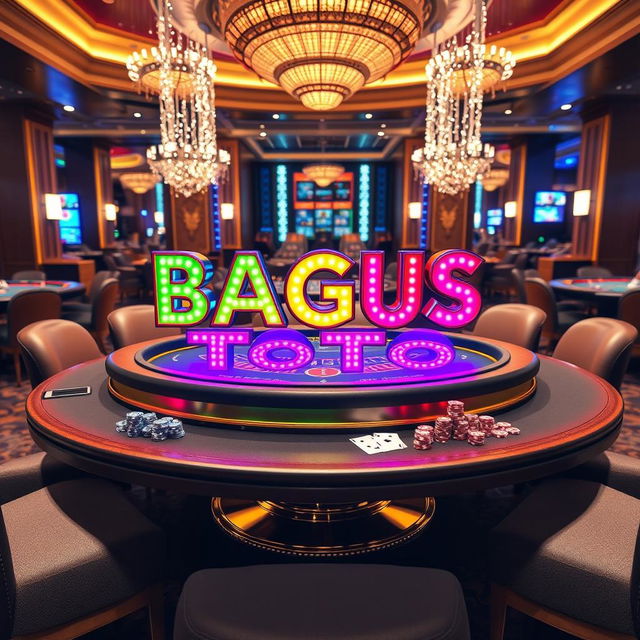 A beautifully designed casino table featuring the text 'BAGUS TOTO' in vibrant and eye-catching colors