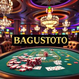 A beautifully designed casino table displaying the text 'BAGUSTOTO' in striking and bold typography