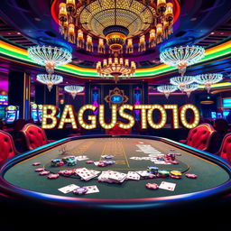 A beautifully designed casino table displaying the text 'BAGUSTOTO' in striking and bold typography